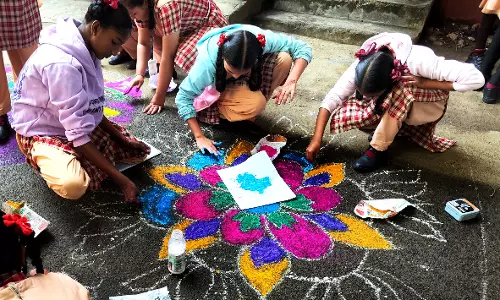 Ahead of Sankranti, Vizag school campuses decked up with rangolis