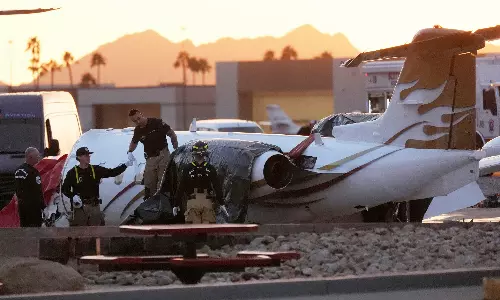Private jet veers off runway, crash into business jet at Scottsdale Airport in Arizona