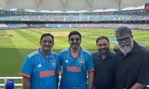 Lokesh cheers for India at Champions Trophy match in Dubai Lokesh cheers for India at Champions Trophy match in Dubai