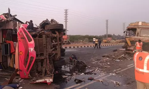Three Killed, Eight Injured in Bus-Lorry Collision in Eluru
