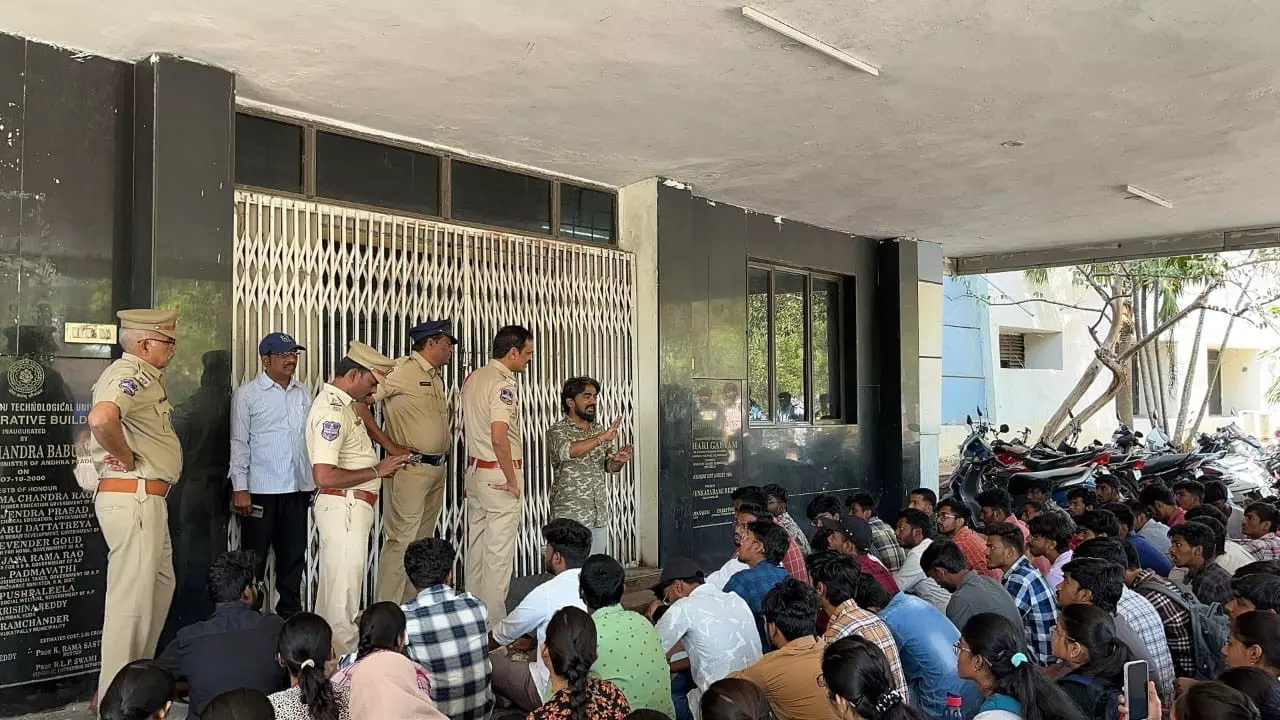 JNTU-H students protest alcohol menace on campus JNTU-H students protest alcohol menace on campus