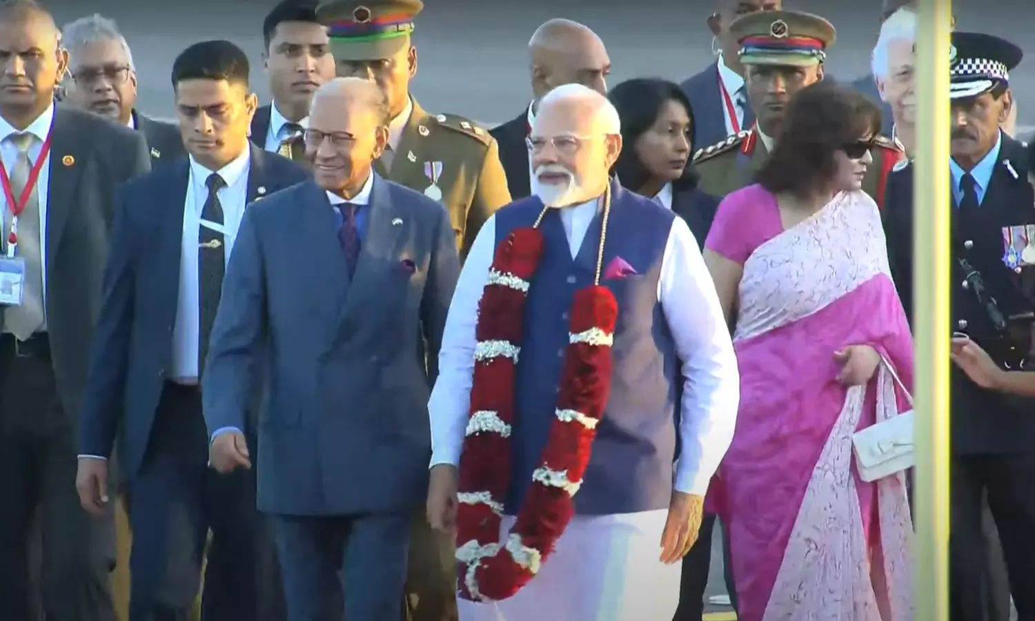 PM Modi lands in Mauritius, accorded ceremonial welcome PM Modi lands in Mauritius, accorded ceremonial welcome