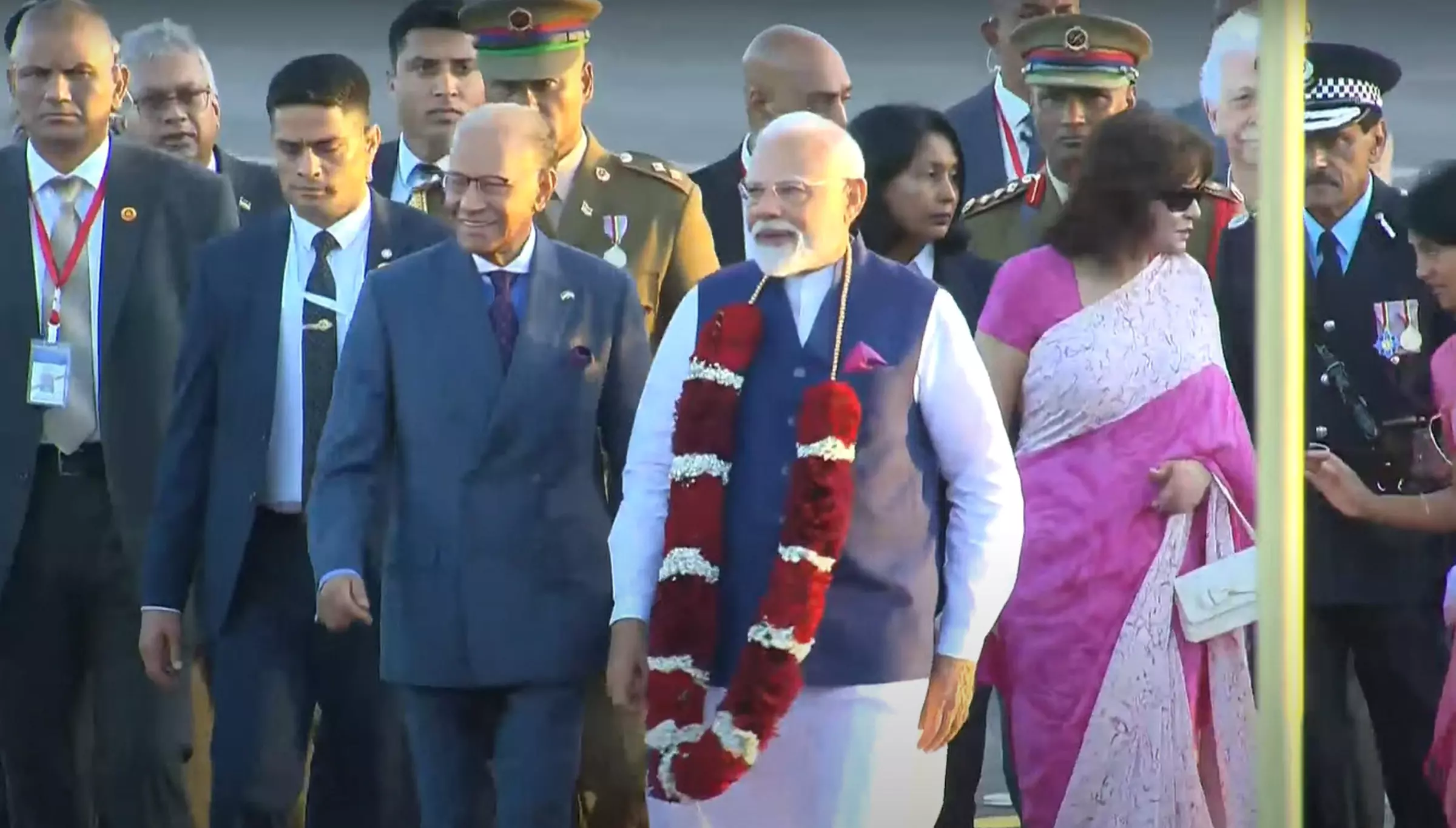 PM Modi lands in Mauritius, accorded ceremonial welcome PM Modi lands in Mauritius, accorded ceremonial welcome