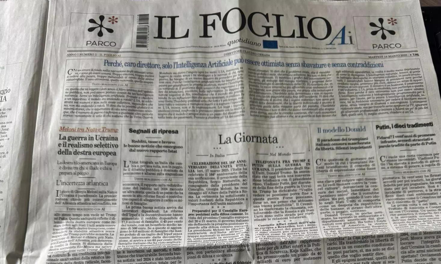Italian Newspaper Il Foglio Makes History, Publishes Worlds First AI-Generated Edition Italian Newspaper Il Foglio Makes History, Publishes Worlds First AI-Generated Edition