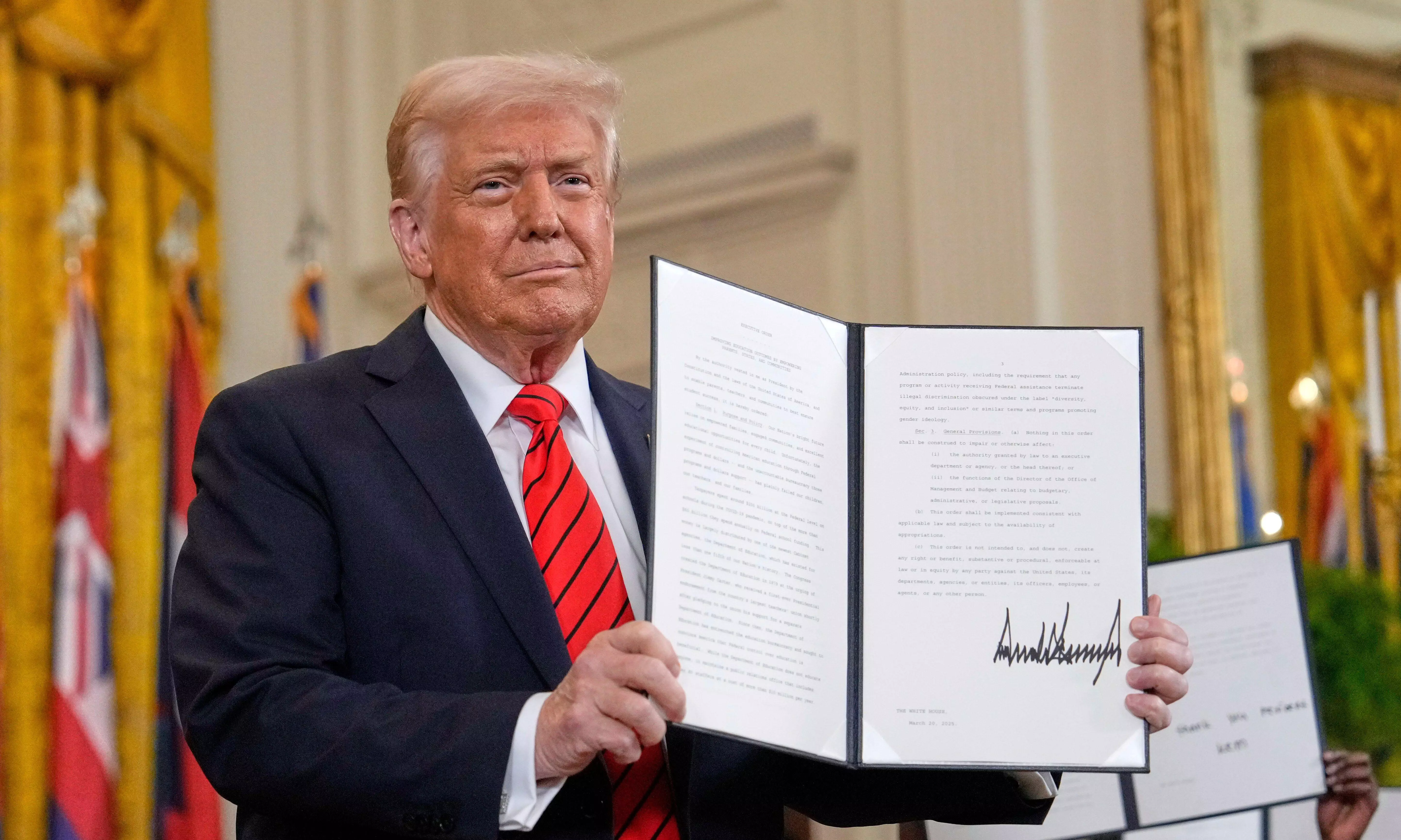 Trump signs order to eliminate US Education Department Trump signs order to eliminate US Education Department