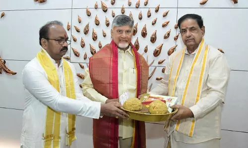 Srivari theertha prasadams presented to AP CM Naidu