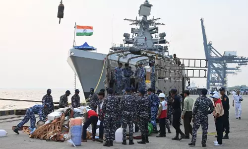 Indian Navy Ships arrive in Yangon with relief assistance