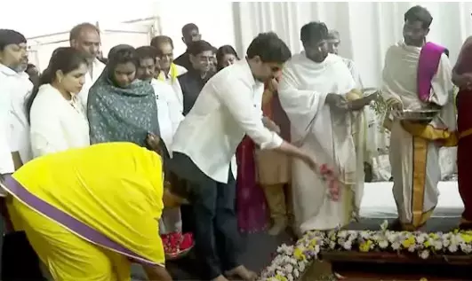 Lokesh Performs Bhumi Pooja for CBG Plant in Prakasam Lokesh Performs Bhumi Pooja for CBG Plant in Prakasam