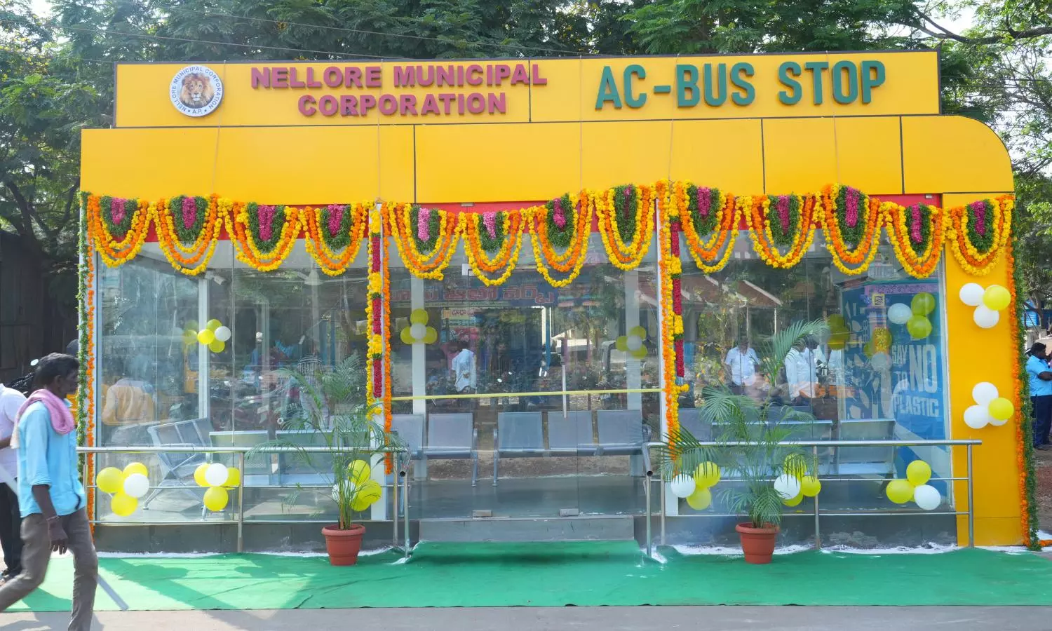 AC bus Shelters Offer Relief From Scorching Heat In Nellore Rural Areas AC bus Shelters Offer Relief From Scorching Heat In Nellore Rural Areas