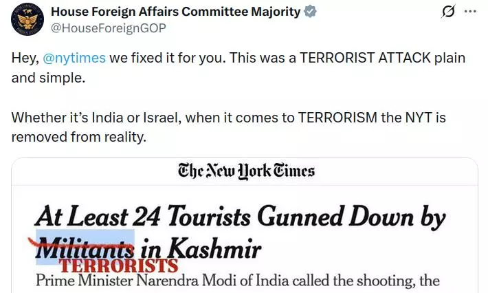 US House Panel Slams NYT Headline on Pahalgam Terror Attack