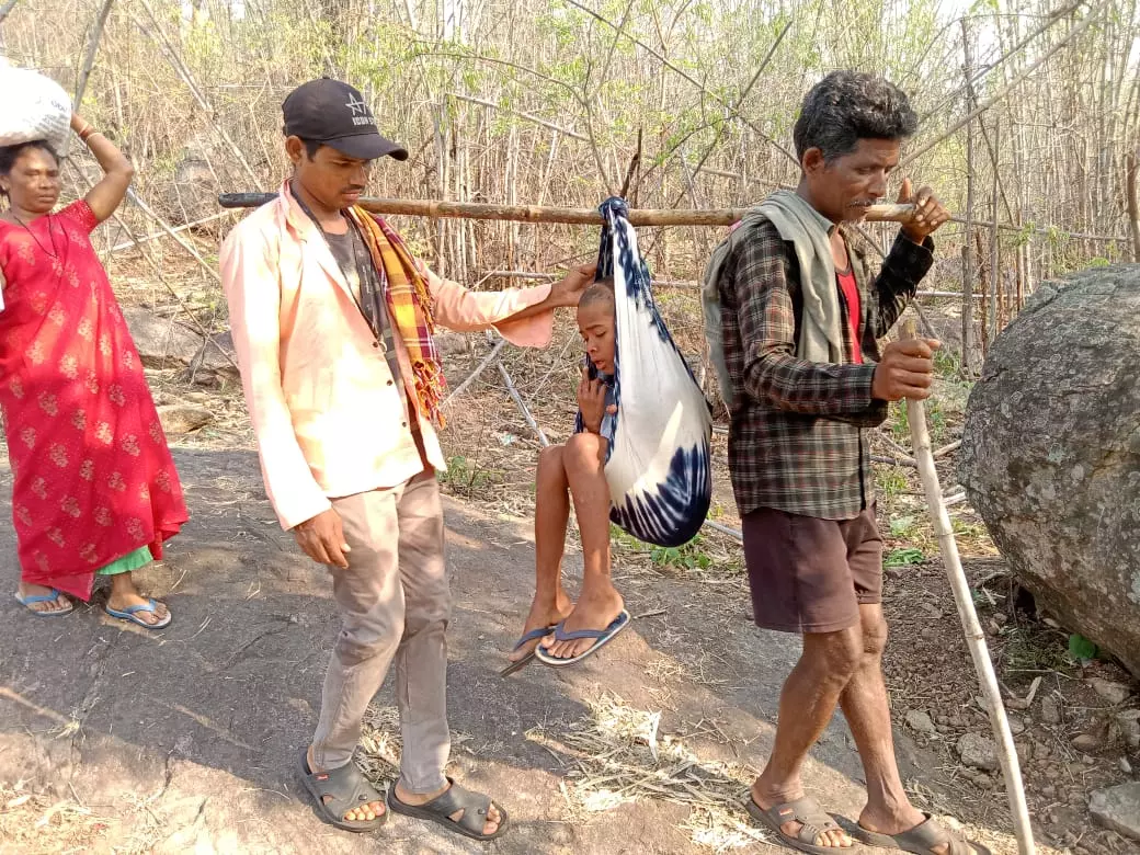 Tribal Boy Carried On Doli for 6 Kilometres for Treatment in Anakapalle