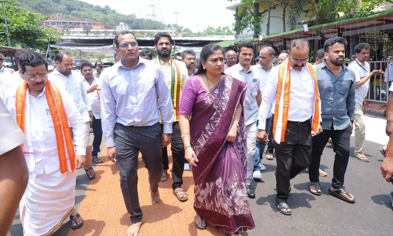 Anitha Reviews Simhachalam Temple Arrangements Ahead of Chandanotsavam