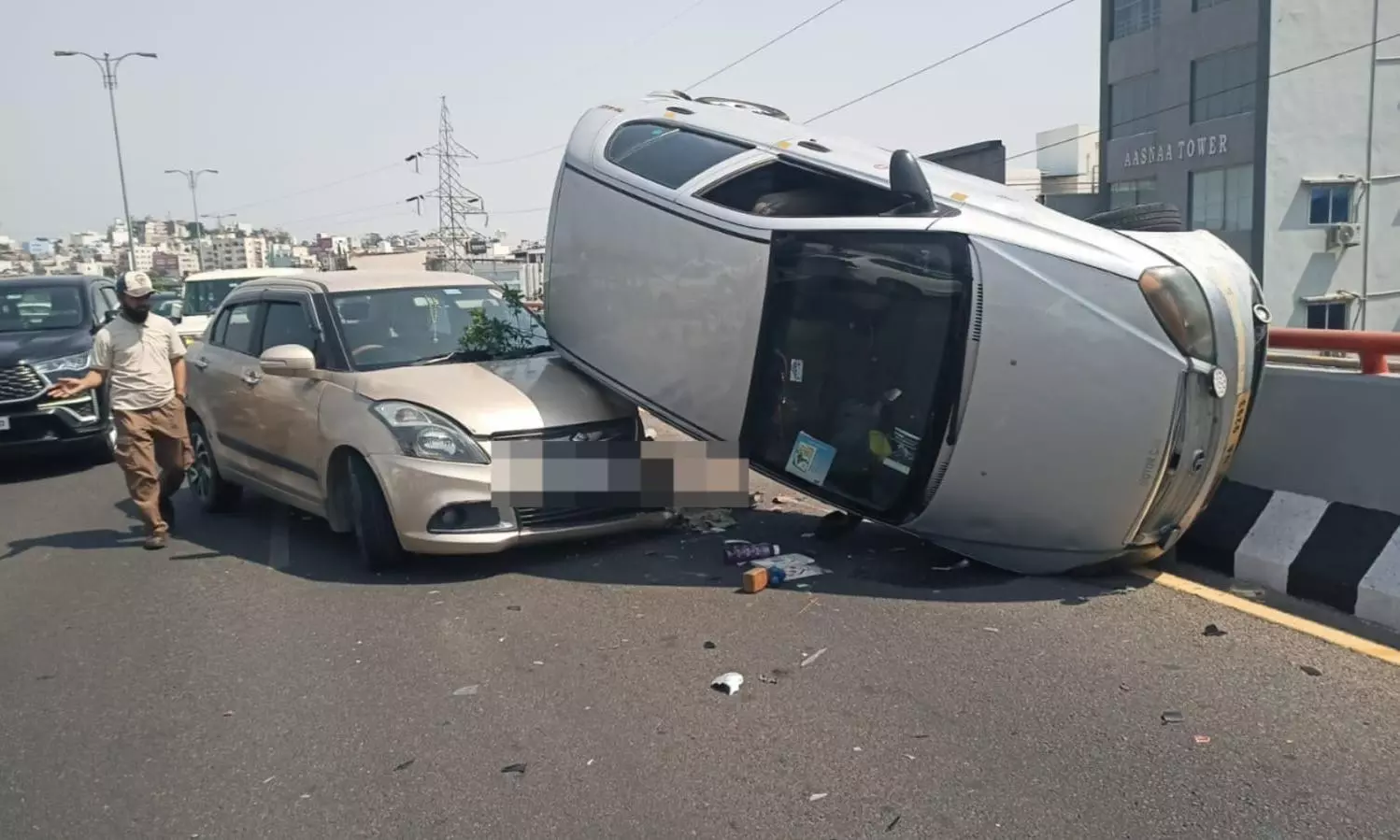 Driver Seriously Hurt as Car Flips on PVNR Flyover After Collision