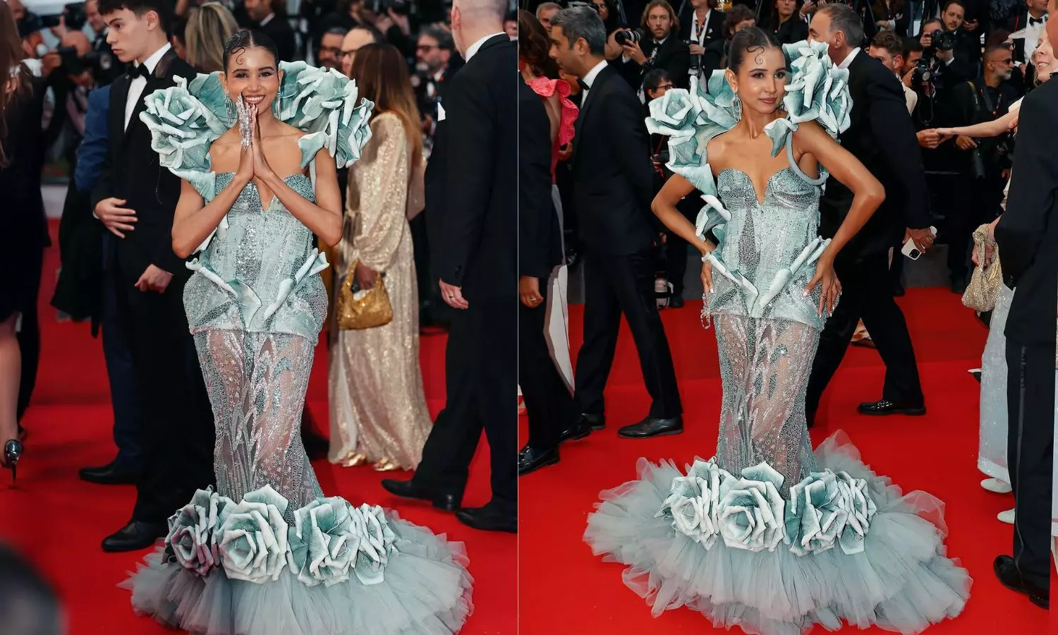 Nancy Tyagi Returns to Cannes Red Carpet with Self-Designed Turquoise Couture