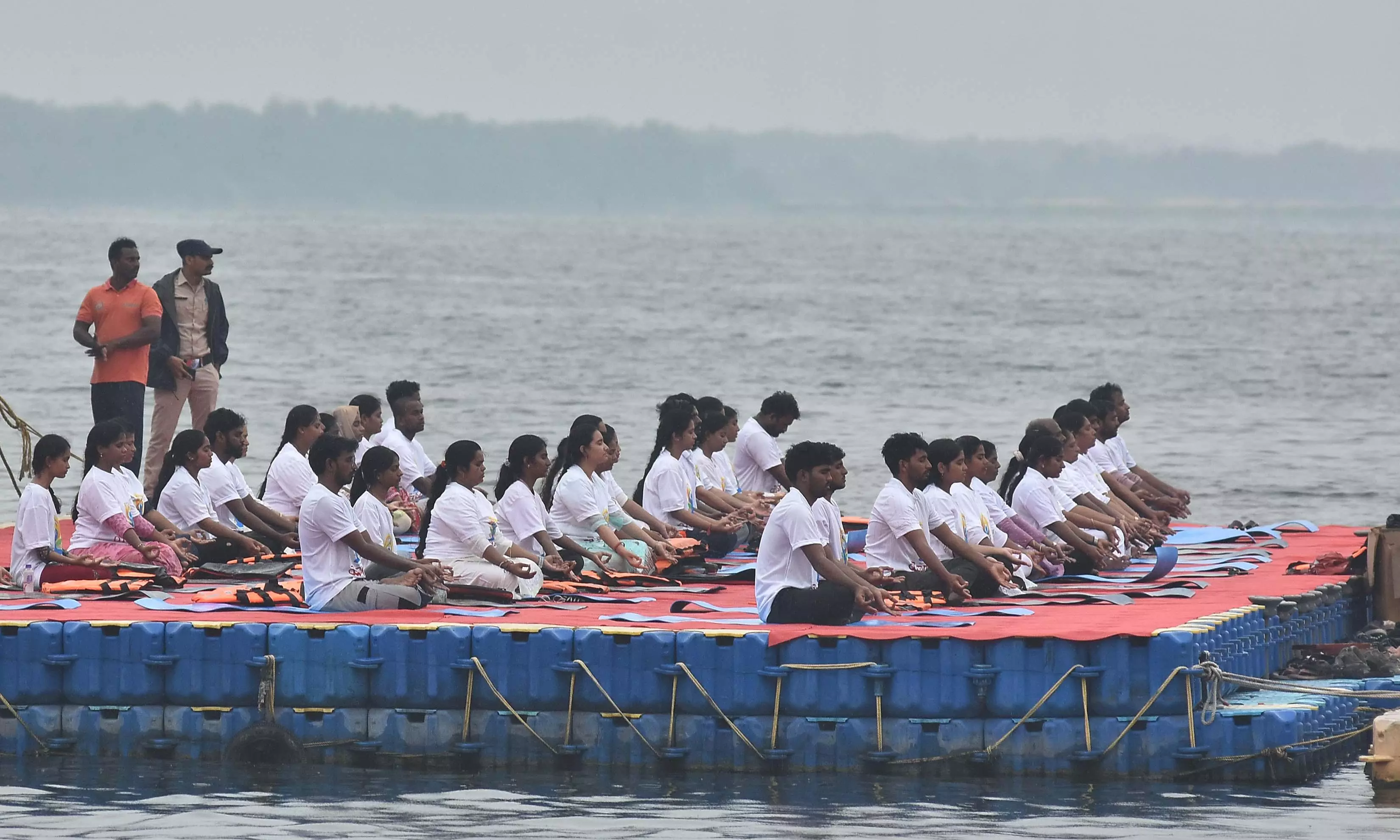 Mega Yoga Event Over Krishna Riverbank on Water Crafts Sets World Record