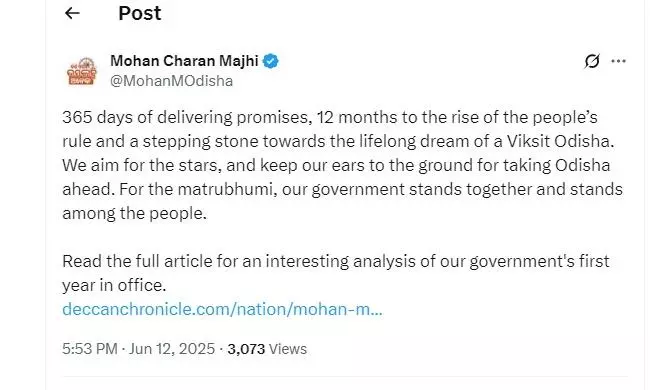 Odisha CMO Shares Deccan Chronicle’s Analysis Of Mohan Majhi’s First year In Office