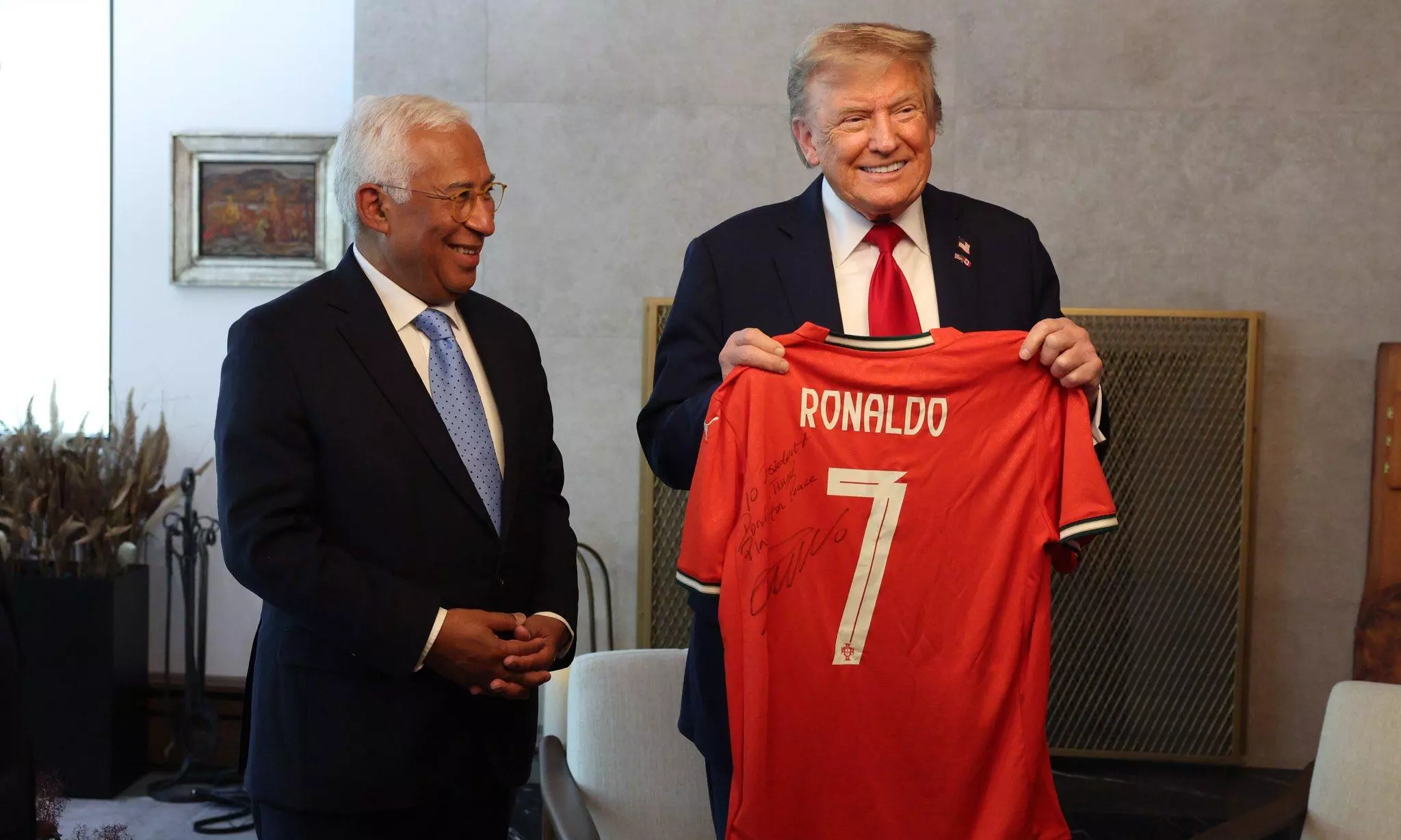 US President Donald Trump Receives Portugal Jersey Signed By Cristiano Ronaldo