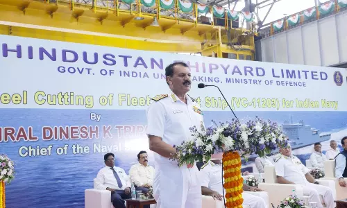 Fleet Support Ship Steel Cutting Held at HSL in Presence of Navy Chief