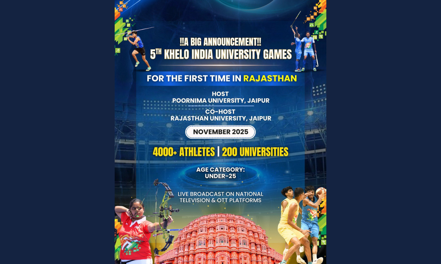 Jaipur to Host Khelo India University Games in November 2025