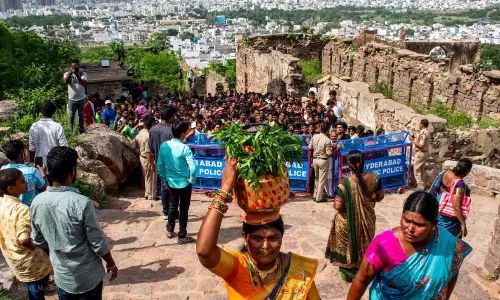 Golconda Fort Decks Up For Bonalu Celebrations; Security Tightened Golconda Fort Decks Up For Bonalu Celebrations; Security Tightened