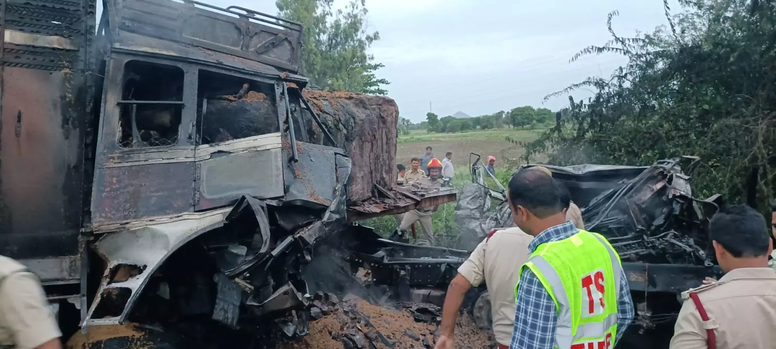 Mahabubabad: Three Burnt Alive in Lorry Collision Fire