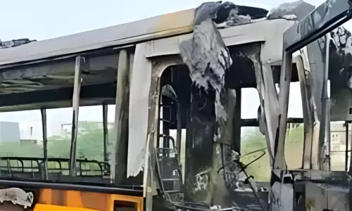 School Bus Catches Fire in Ameenpur