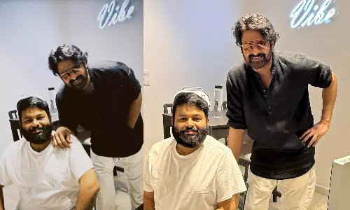 Prabhas Spotted With Thaman At Raja Saab Music Session