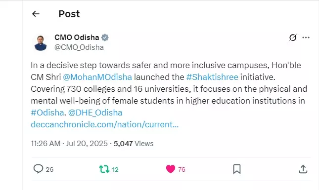 Odisha CMO Highlights Deccan Chronicle Story On Shaktishree Initiative