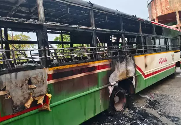 Unidentified Miscreants Set Fire to TGSRTC Bus in Nalgonda Unidentified Miscreants Set Fire to TGSRTC Bus in Nalgonda