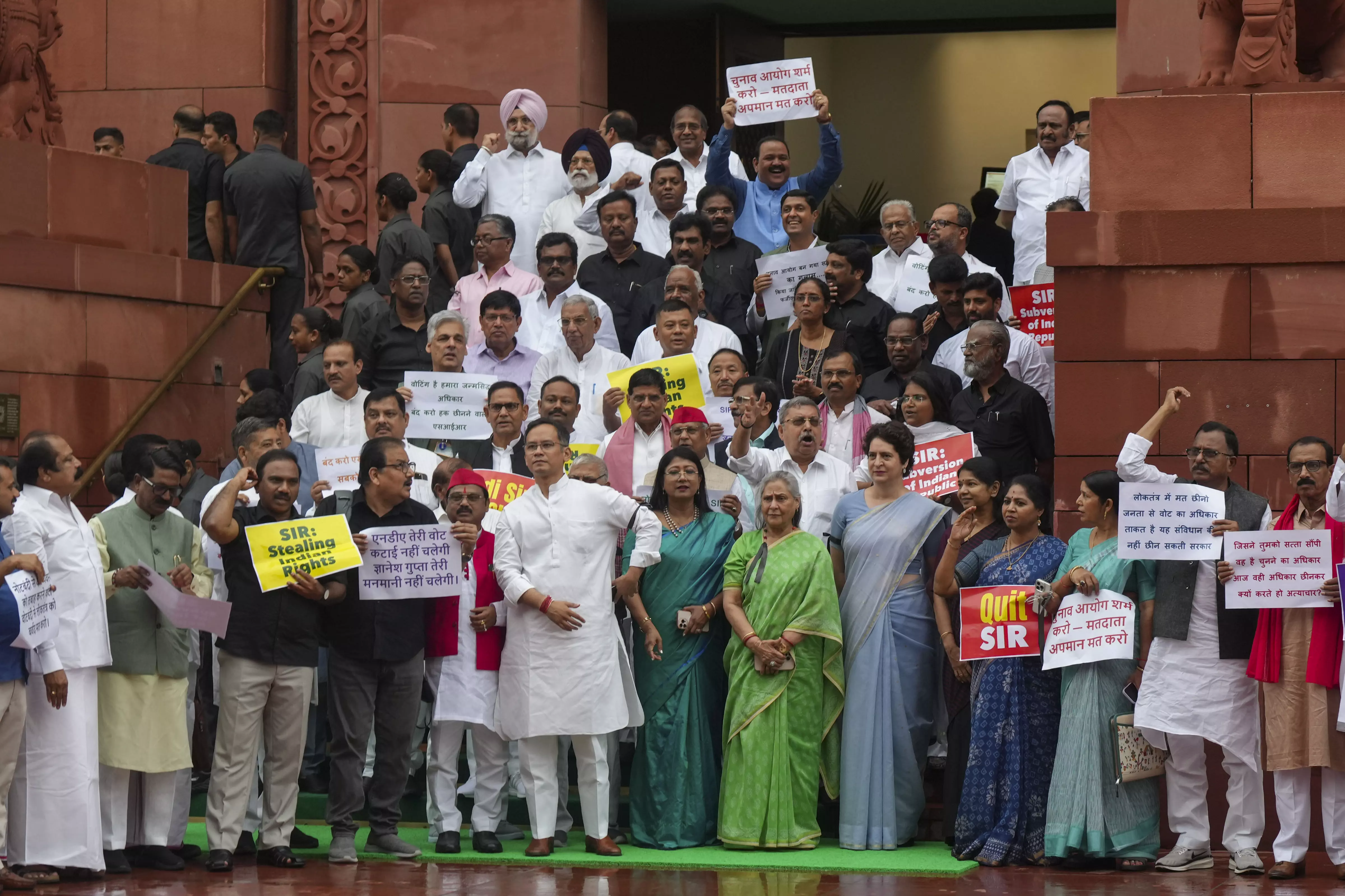 INDIA Bloc MPs Protest in Parliament Complex Against Bihar SIR