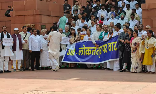 INDIA Bloc MPs Protest at Parliament Against Bihar SIR