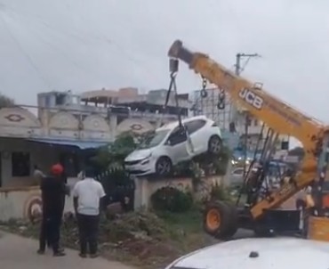 Driver Dozes Off, Car Climbs Wall in Hyderabad Accident