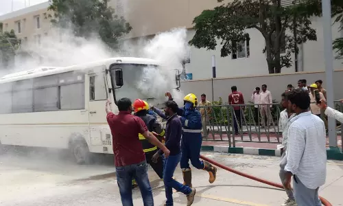 Bus Catches Fire in Gachibowli, Causes a Jam