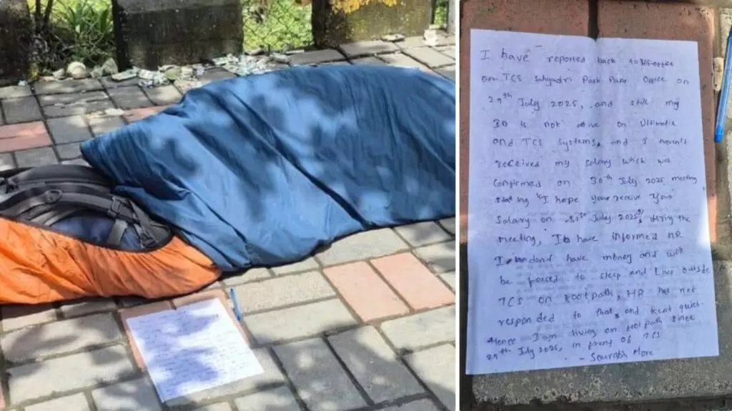 TCS Employee Sleeps Outside Pune Office Over Unpaid Salary