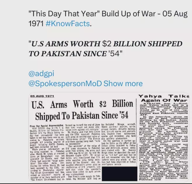 Kolkata Based Eastern Command Shares Old News Clip Highlighting Role Played By US In Arming Pakistan