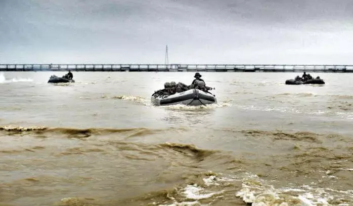 Military Drill At Farakka Barrage In West Bengal