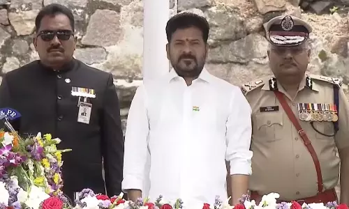CM Revanth Hoists National Flag at Golconda Fort CM Revanth Hoists National Flag at Golconda Fort