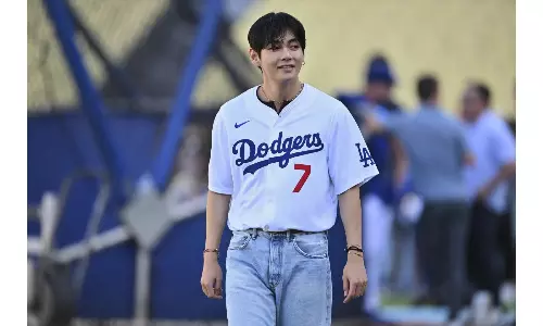 V Of K-pop Sensation BTS Thrills Fans With First Pitch At Dodgers Game And Meets Shohei Ohtani V Of K-pop Sensation BTS Thrills Fans With First Pitch At Dodgers Game And Meets Shohei Ohtani