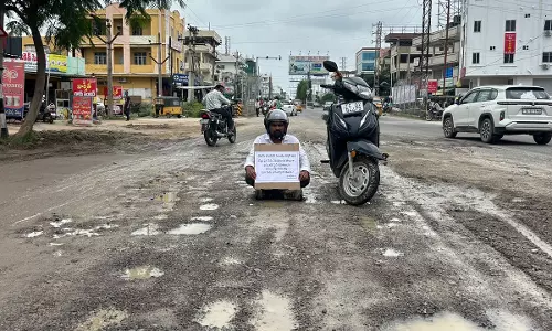 Activists Unique Protest On Bad Roads In Karimnagar