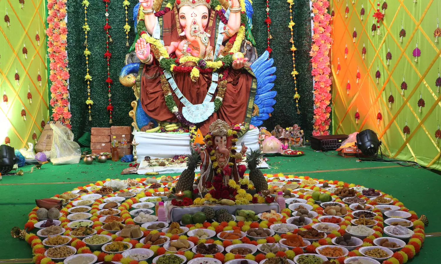 108 Prasadams Offered to Lord Ganesha by AVT Utsav Committee in Nizampet