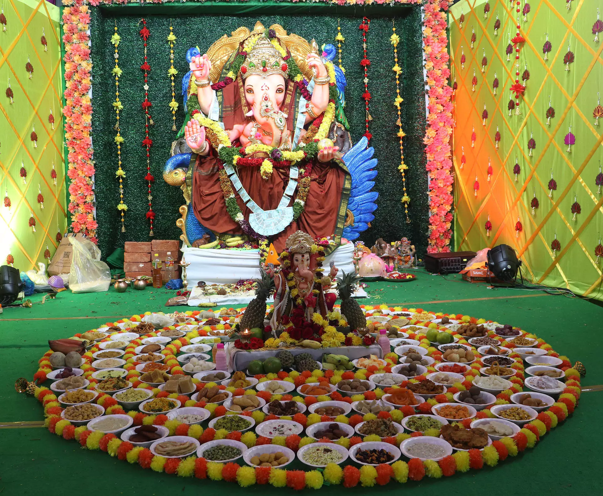 108 Prasadams Offered to Lord Ganesha by AVT Utsav Committee in Nizampet