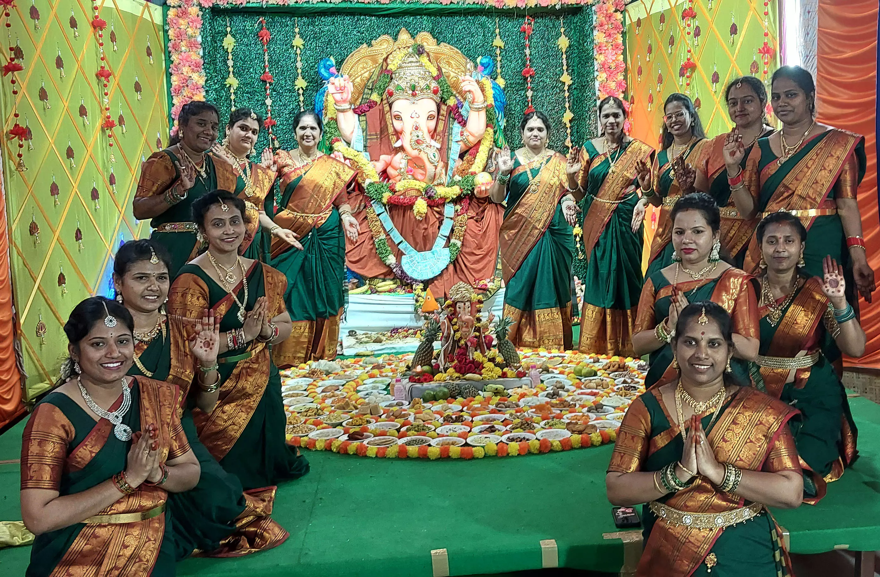 108 Prasadams Offered to Lord Ganesha by AVT Utsav Committee in Nizampet