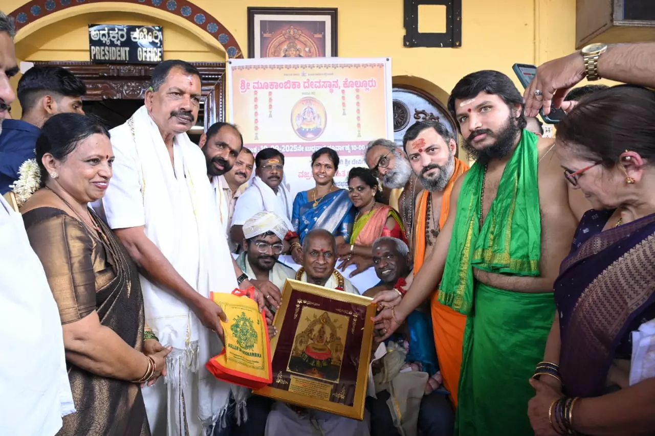 Ilaiyaraaja Offers Diamond-Studded Crown to Goddess Mookambika