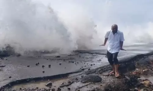 Uppada Coast Turbulent, ex-MLA Tumbles in Raging Sea Waves