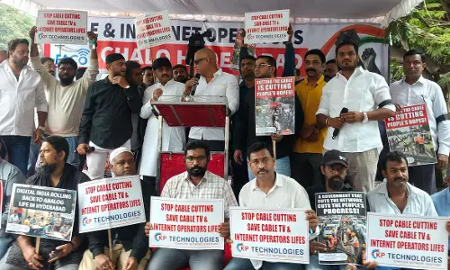 Cable Operators Protest in Hyderabad After Discom Cuts Cables