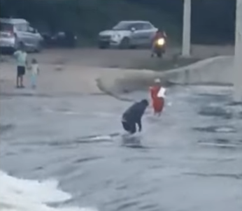 Man Swept Away, Senior Safely Crosses Flooded Stream