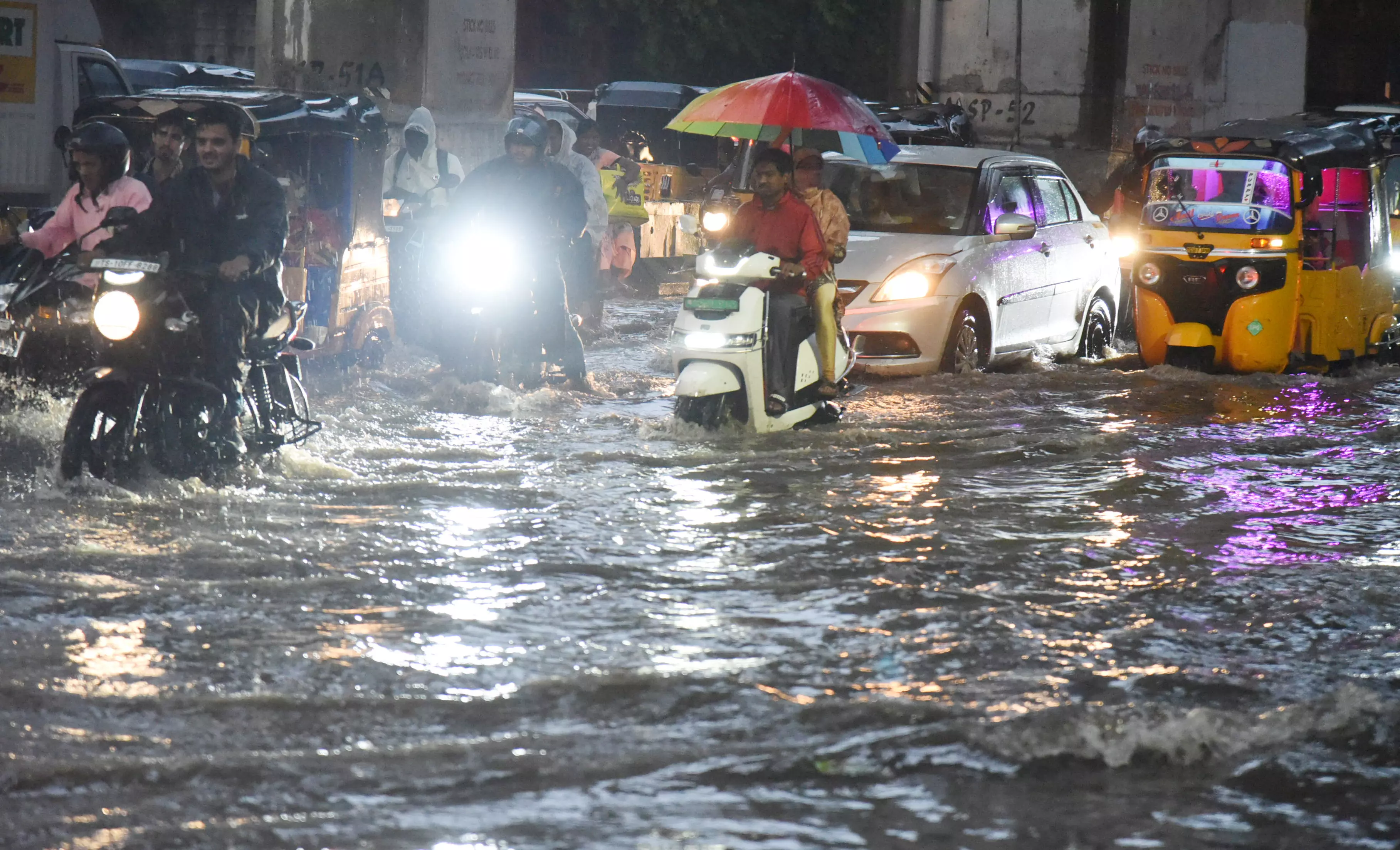 Hyd Reels Under Sudden Evening Downpour