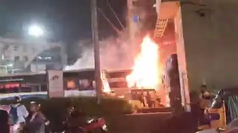 Tourist bus catches fire in SR Nagar
