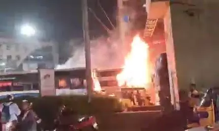 Tourist bus catches fire in SR Nagar