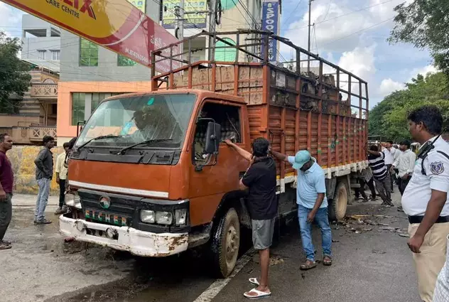 Liquor-Laden Truck Catches Fire in Habsiguda, Bottles Looted by Locals